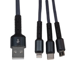 Кабель LogicPower 3 в 1 USB 3.0 Type-C Lightning Micro-USB 1м зарядка 3.4A нейлонове плетіння Кабель LogicPower 3 в 1 USB 3.0 Type-C Lightning Micro-USB 1м зарядка 3.4A нейлонове плетіння
