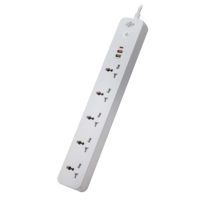 Мережевий фільтр LogicPower LP 5x230V-2500W з 3 USB портами захист від перегріву довжина 2м