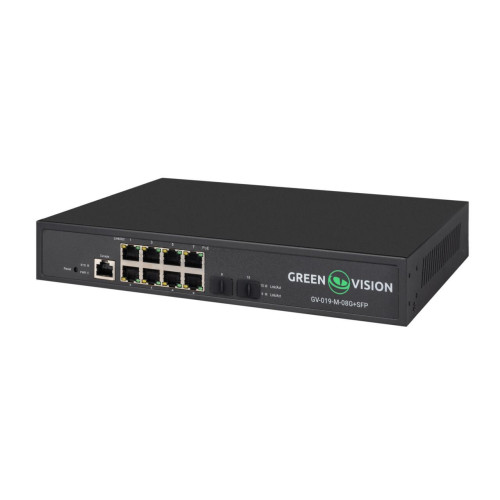 Комутатор POE GV-019-M-08G+SFP 8 портів 10/100/1000 Мбіт/с 120 Вт з 2 слотами SFP для оптичного підключення