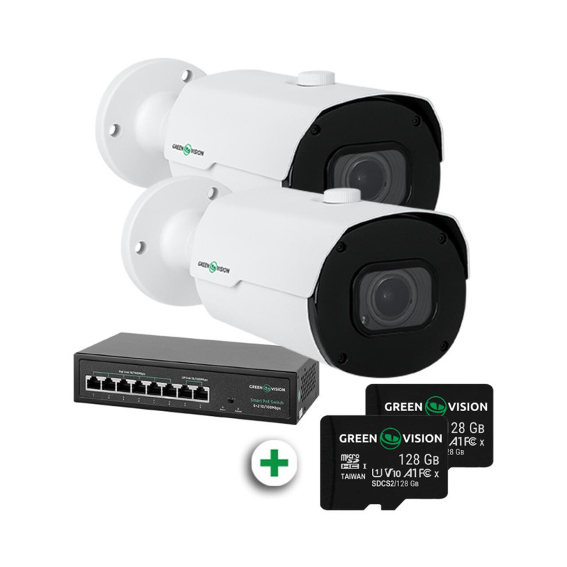 Комплект відеоспостереження GreenVision GV-801 для контролю доступу 2 IP камери роздільна здатність 2592x1944
