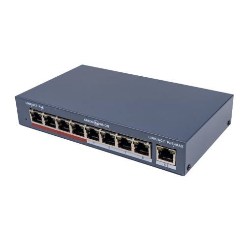Комутатор POE GV-018-AI-8+1PG 8 портів 10/100 Mbit підтримка IEEE802.3AT/AF металевий корпус