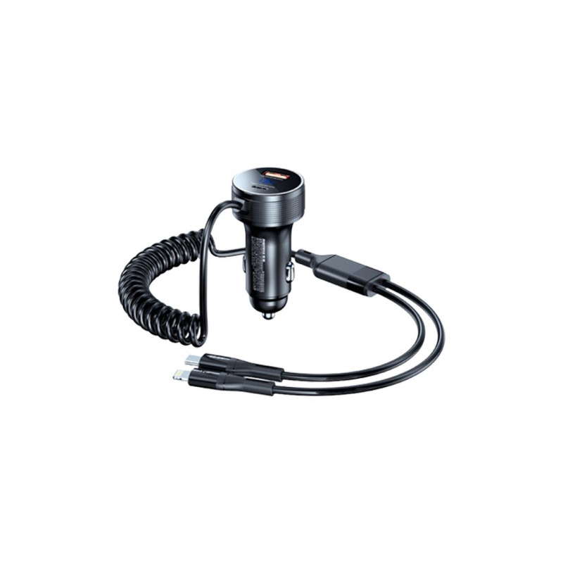 Автомобільний зарядний пристрій Remax Saga RCC336 52.5W PD+QC чорний 2 порти USB Type-C і Lightning компактний