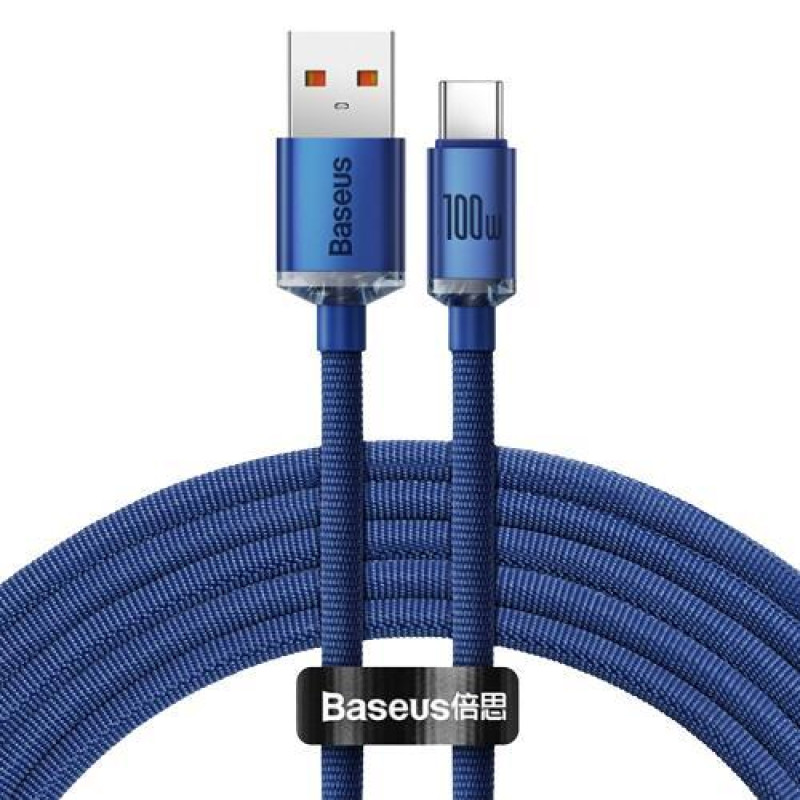 Кабель Baseus Crystal Shine USB 2.0 Type-C 100W 2M Синій алюмінієве покриття висока швидкість передачі 480 Мбіт/с