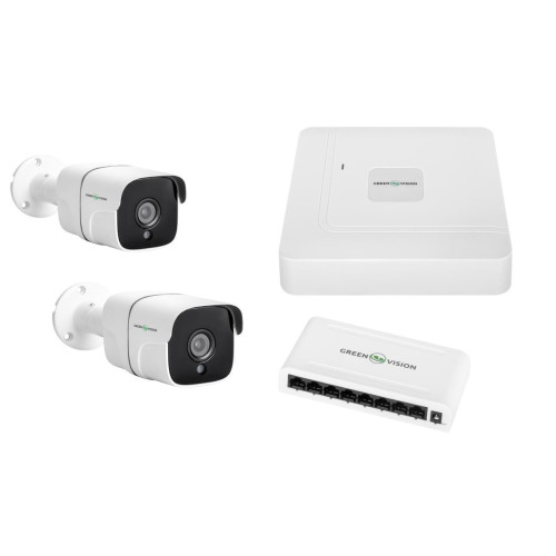 Комплект відеоспостереження GreenVision GV-IP-K-W60/02 5MP Lite для зовнішнього використання з 2 циліндричними камерами 20м підсв