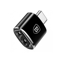 Перехідник Baseus USB Female to Type-C Male чорний компактний адаптер 2.4А для зарядки і синхронізації Перехідник Baseus USB Female to Type-C Male чорний компактний адаптер 2.4А для зарядки і синхронізації