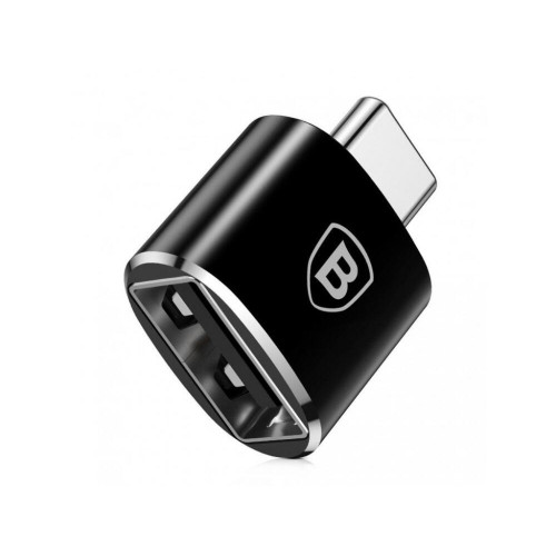 Перехідник Baseus USB Female to Type-C Male чорний компактний адаптер 2.4А для зарядки і синхронізації