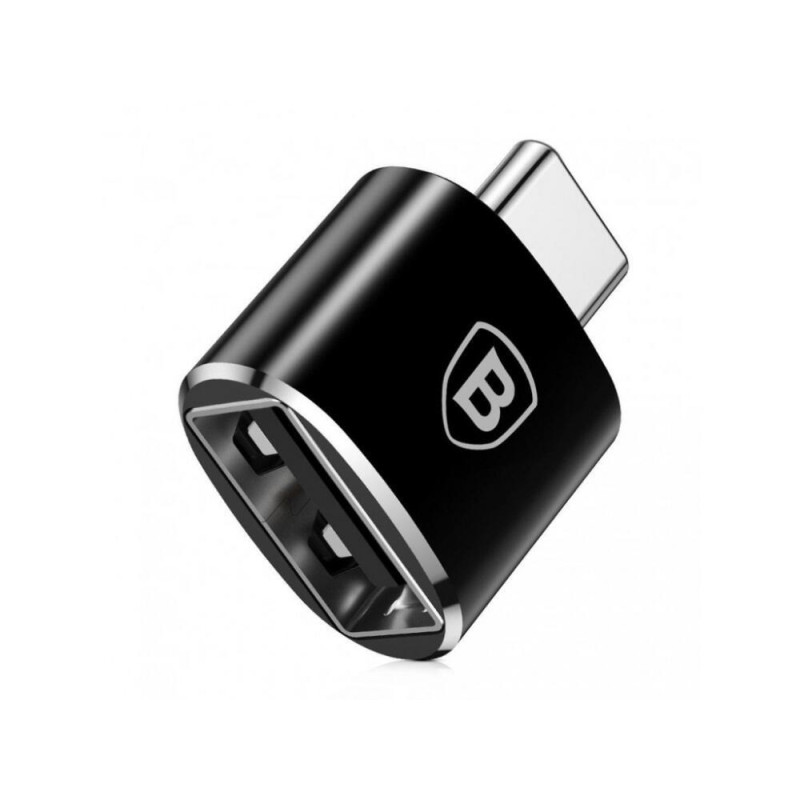 Перехідник Baseus USB Female to Type-C Male чорний компактний адаптер 2.4А для зарядки і синхронізації