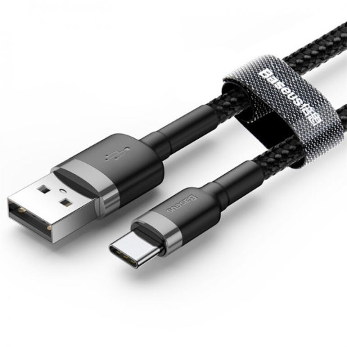 Кабель Baseus Cafule USB 2.0 to Type-C 3A 1M Чорний/Сірий швидкість передачі 480 Мбіт/с кевларова обплетення