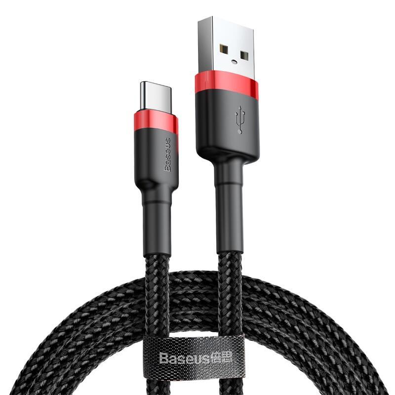 Кабель Baseus Cafule USB 2.0 to Type-C 3A 1M Чорний/Червоний кевларова обплетка швидкість передачі 480 Мбіт/с