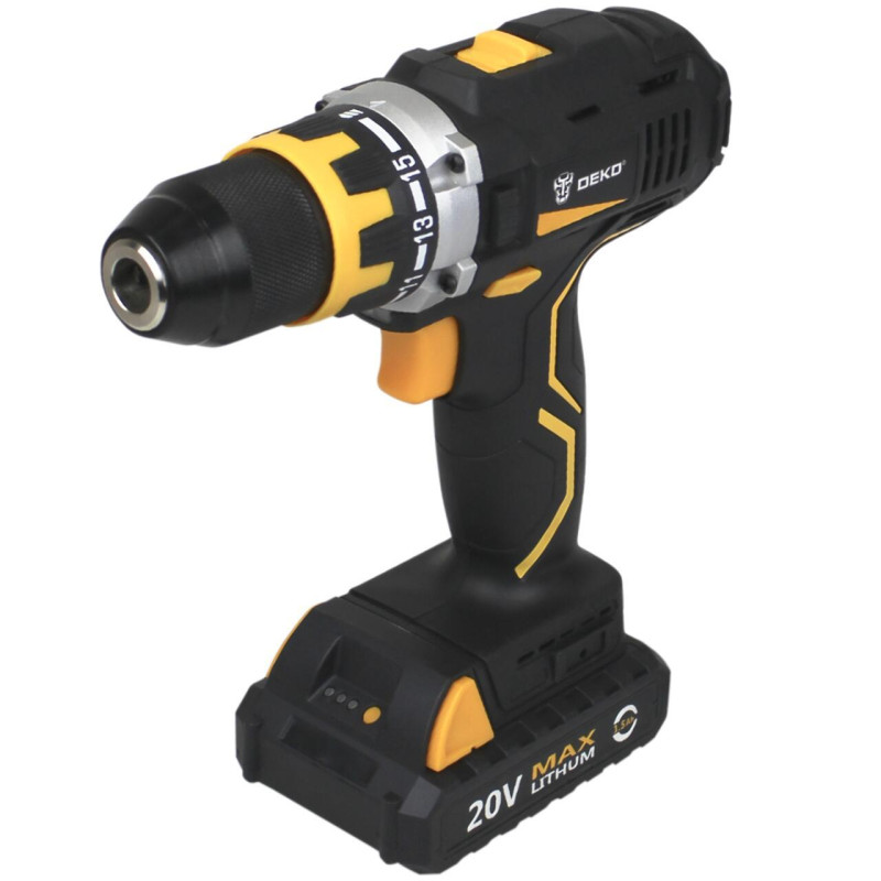 Акумуляторний шуруповерт DEKO 15913 20V 1.5Ah з моментом 42N.m двома швидкостями 0-1600 об/хв
