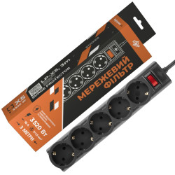 Мережевий фільтр LogicPower LP-X5 3 м Black 3520 Вт 5 розеток захист від короткого замикання та імпульсних перешкод Мережевий фільтр LogicPower LP-X5 3 м Black 3520 Вт 5 розеток захист від короткого замикання та імпульсних перешкод
