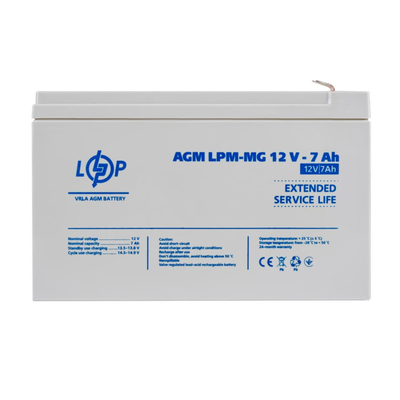 Акумулятор AGM мультигелевий LogicPower LPM-MG 12V 7 Ah висота 90мм ширина 65мм