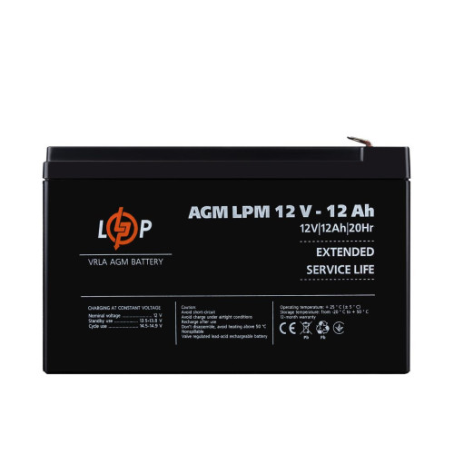 Акумулятор AGM LPM 12V 12 Ah свинцево-кислотний новий з циклом 400 та весом 3.295 кг