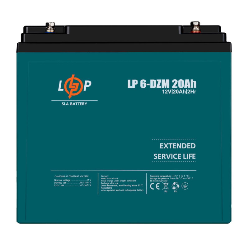 Акумулятор AGM LP 6-DZM-20 Ah 12V 20Ah новий компактний з ресурсом 400 циклів заряд/розряд вага 6.1 кг
