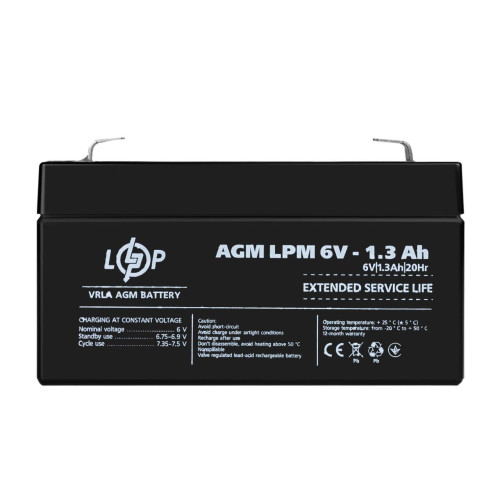 Акумулятор AGM LPM 6V 1.3 Ah новий герметичний для систем живлення циклів 400 працює при -20°С до +50°С