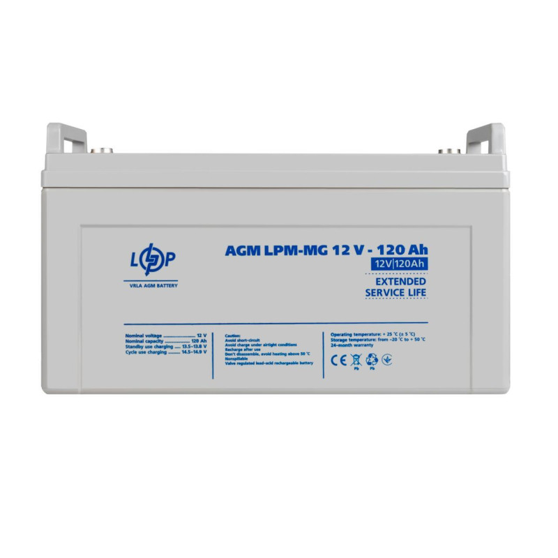 Акумулятор AGM мультигелевий LPM-MG 12V 120 Ah новий вага 33.69 кг висота 215 мм цикл зарядки 800