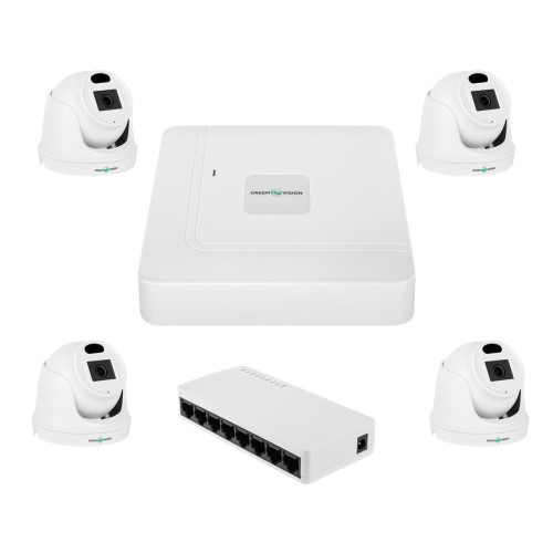 Комплект відеоспостереження GreenVision GV-IP-K-W96/4 3MP на 4 камери з роздільною здатністю 2048x1536 та нічним підсвічуванням д