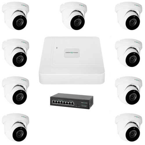 Комплект відеоспостереження GreenVision GV-IP-K-W77/09 9 камер 5MP антивандальний корпус інфрачервоне підсвічування 30м