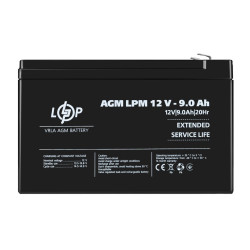 Акумулятор AGM LPM 12V 9 Ah свинцево-кислотний наробіток 400 циклів пусковий струм 135A Акумулятор AGM LPM 12V 9 Ah свинцево-кислотний наробіток 400 циклів пусковий струм 135A