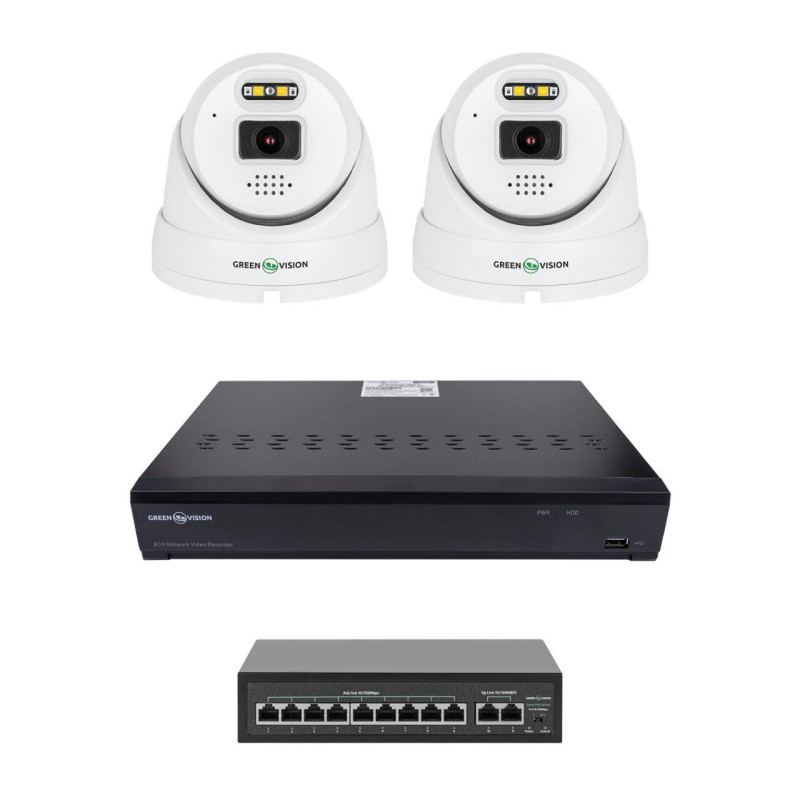 Комплект відеоспостереження GreenVision 9 камер 5 МП IP NVR