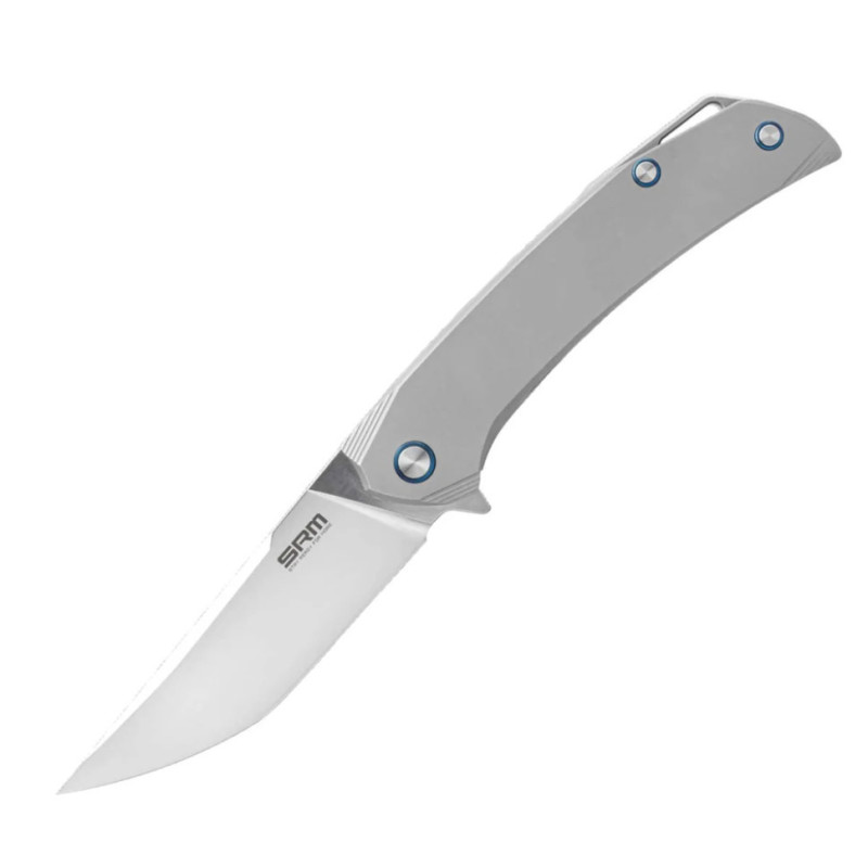 Складений ніж туристичний SRM Asika 154CM титан сірий Clip Point Frame Lock