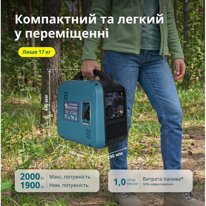 Інверторний генератор KS 1900iG S dual-fuel 1.9 кВт тихий для кемпінгу