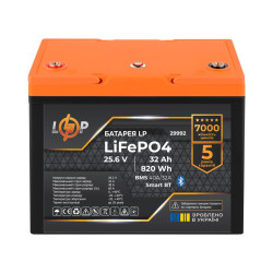 Акумулятор LP LiFePO4 25,6V - 32 Ah (820Wh) (BMS 40A/32А) пластик Smart BT Акумулятор LP LiFePO4 25,6V - 32 Ah (820Wh) (BMS 40A/32А) пластик Smart BT