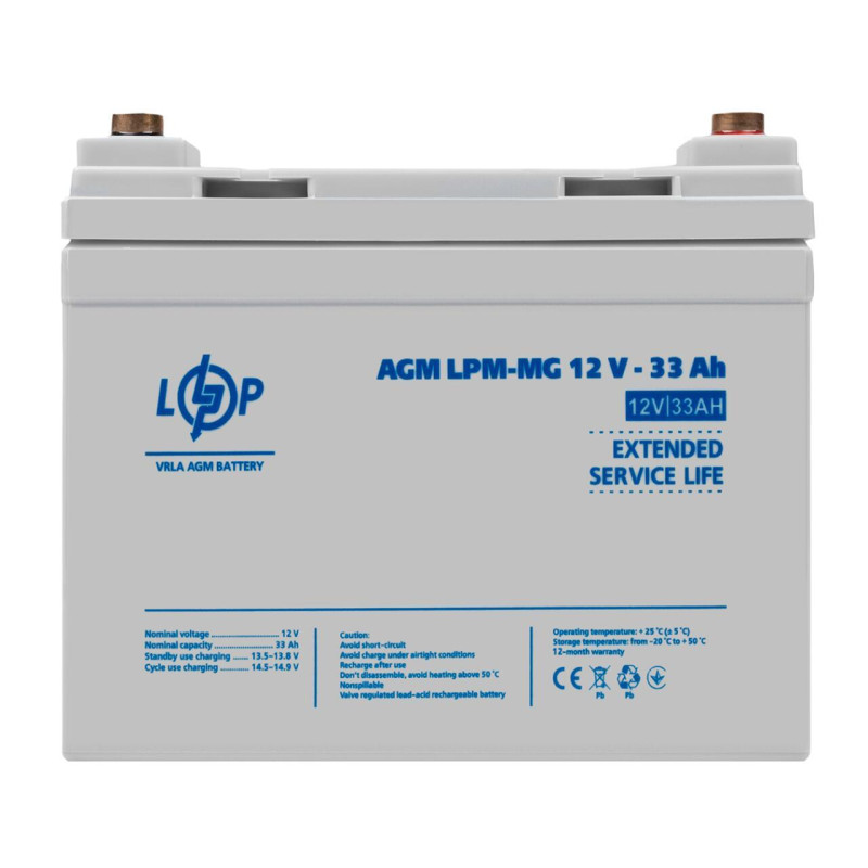 Акумулятор мультигелевий LPM-MG 12V - 33 Ah + праворуч
