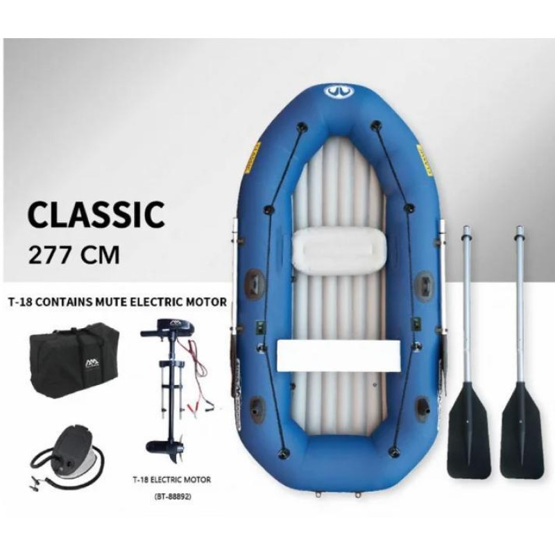 Надувна гребна лодка Aqua-Marina Classic BT-88892 з електромотором T18 нова без тенту для риболовлі та відпочинку