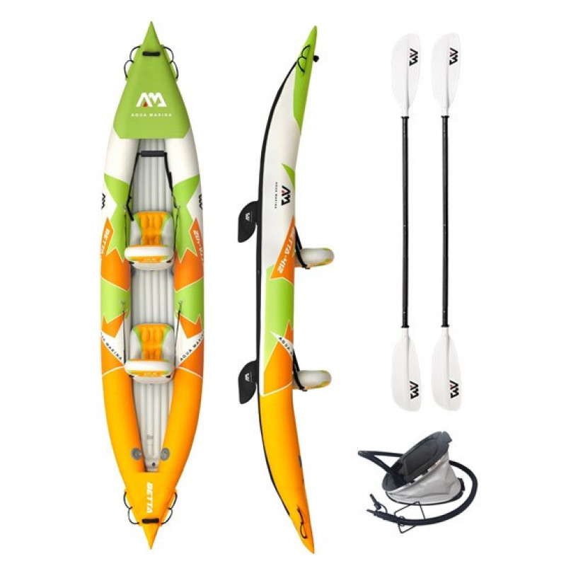 Надувний каяк Betta Leisure Kayak BE-412 для 2 осіб біло-зелено-оранжевий вага 13.5 кг довжина 412 см