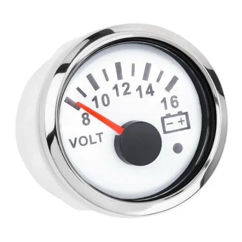 Вольтметр I Gauge WKVOW-90W816 аналоговий білий дисплей червоне підсвічування діаметр 52мм хромована рамка SS316