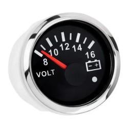 Вольтметр I Gauge WKVOW-90B816 судновий чорний 52 мм з білою LED підсвіткою і хромованою рамкою SS316 Вольтметр I Gauge WKVOW-90B816 судновий чорний 52 мм з білою LED підсвіткою і хромованою рамкою SS316