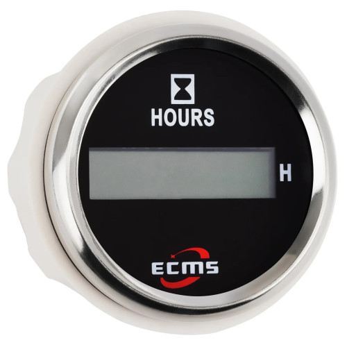 Лічильник мотогодин ECMS чорний CLH2-BS-HS 801-00056 цифровий 12V з червоним підсвічуванням діаметр 55 мм