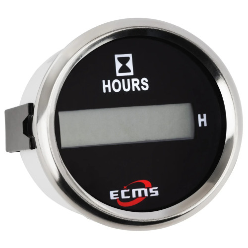 Цифровий лічильник мотогодин ECMS PLH2-BS-HS чорний 12V діаметр 55 мм не імпульсний червоний дисплей
