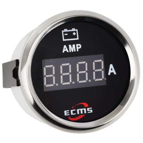 Цифровий амперметр ECMS PEA-BS±150A чорний 52 мм IP67 12V помаранчева підсвітка хромована рамка