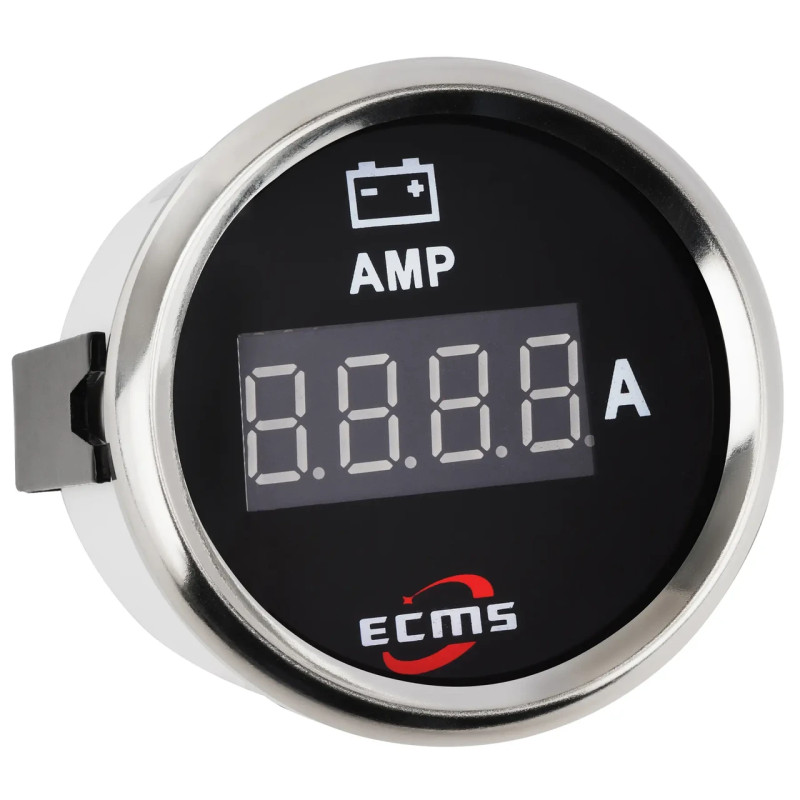 Цифровий амперметр ECMS PEA-BS±150A чорний 52 мм IP67 12V помаранчева підсвітка хромована рамка