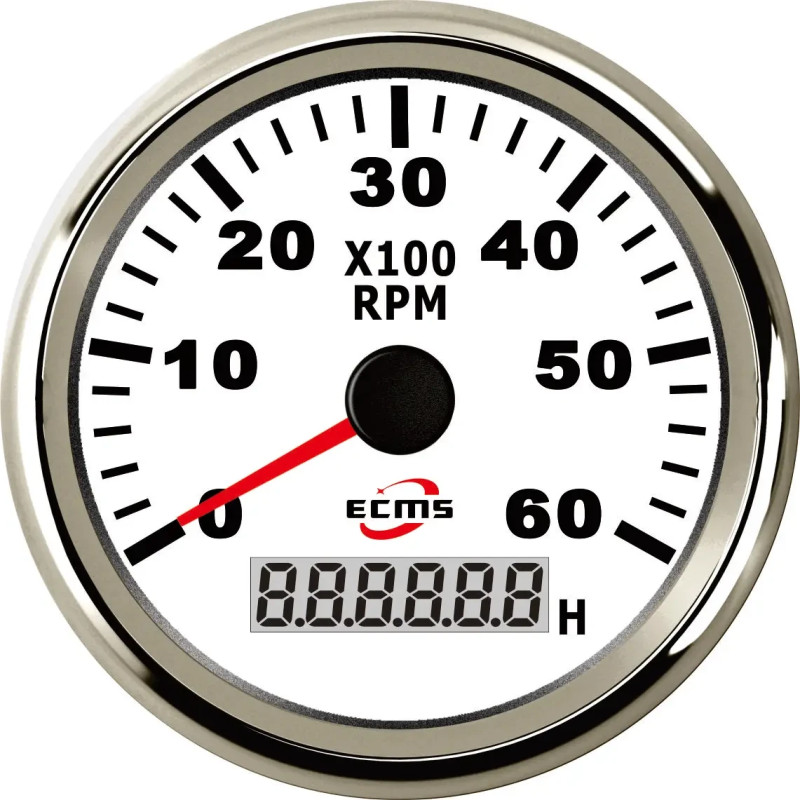 Тахометр ECMS PMH3-WS-6K білий 90 мм робоча напруга 12 V лічильник мотогодин для човна і катера