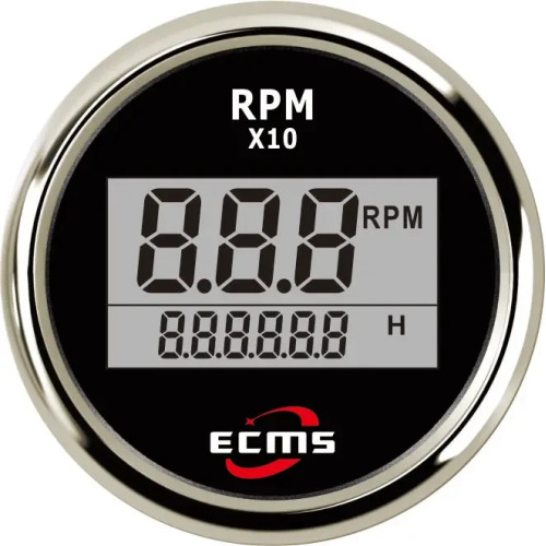 Цифровий тахометр ECMS PLT2-BS-RPM 52 мм чорний 800-00264 для човна діапазон 0-999999 об/хв діаметр 55 мм