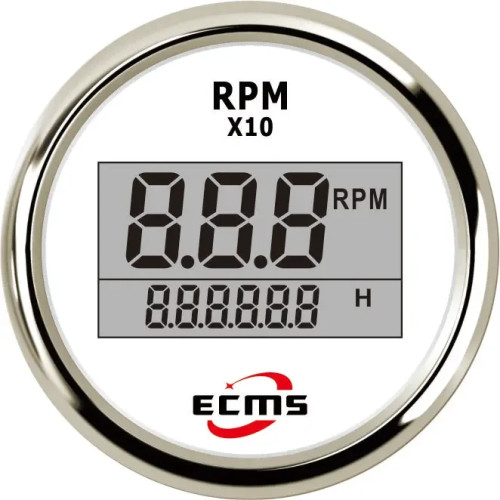 Тахометр ECMS PLT2-WS-RPM білий 55 мм цифровий для човна робоча напруга 9~32 VDC діапазон вимірювань 0-999999 об/хв