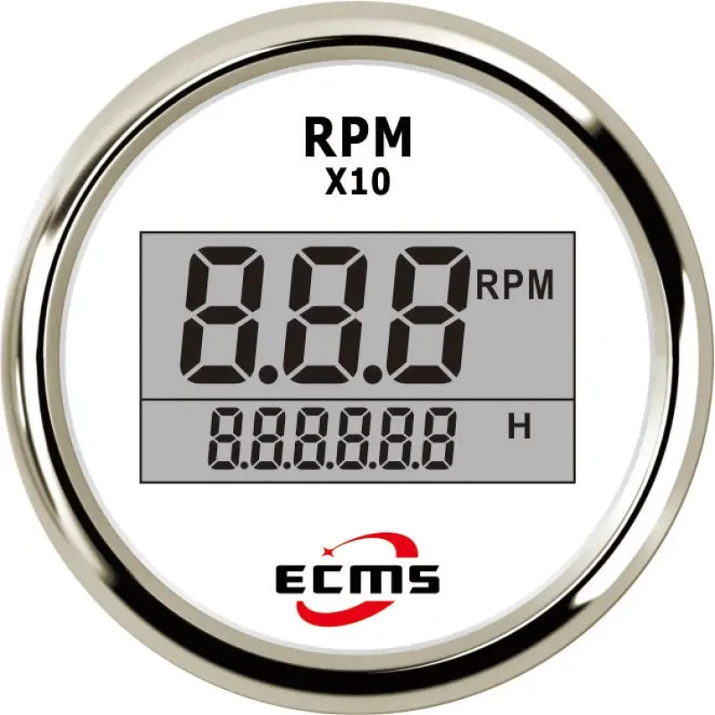 Тахометр ECMS PLT2-WS-RPM білий 55 мм цифровий для човна робоча напруга 9~32 VDC діапазон вимірювань 0-999999 об/хв