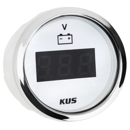 Вольтметр Wema Kus CEVR-WS-9-32 цифровой білий 12V 52 мм с желтим подсветкой и хромированной рамкой