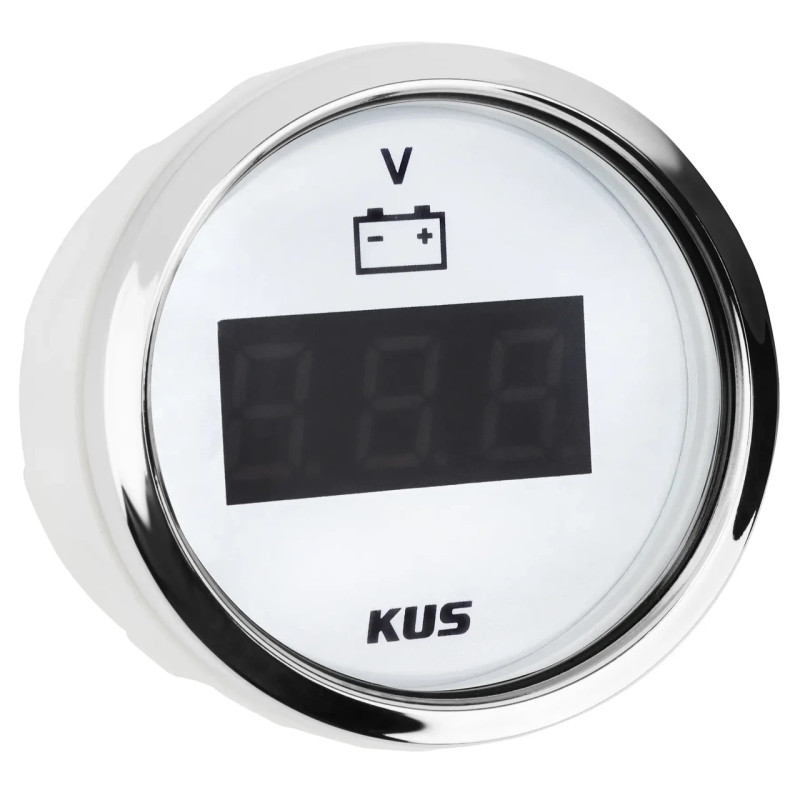Вольтметр Wema Kus CEVR-WS-9-32 цифровой білий 12V 52 мм с желтим подсветкой и хромированной рамкой