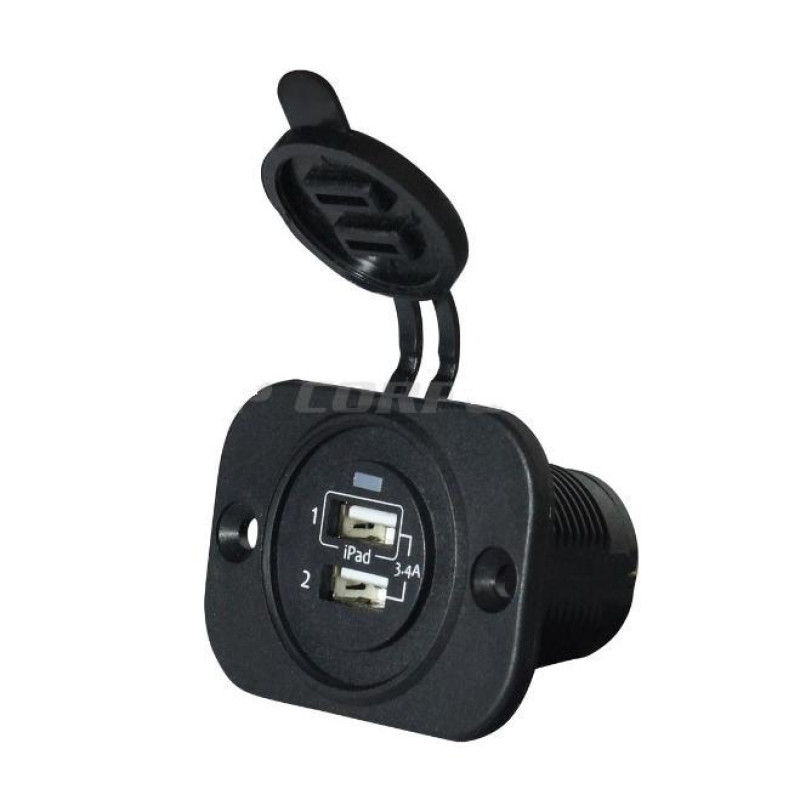 Двійне USB гніздо C30234B 4.8A вологозахищене для човна і катера 2 порти для зарядки гаджетів
