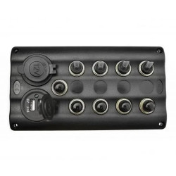 Панель RYE HF60-046PN на 4 перемикача автомат 82х107 мм з прикурювачем і USB портом для човна та катера Панель RYE HF60-046PN на 4 перемикача автомат 82х107 мм з прикурювачем і USB портом для човна та катера
