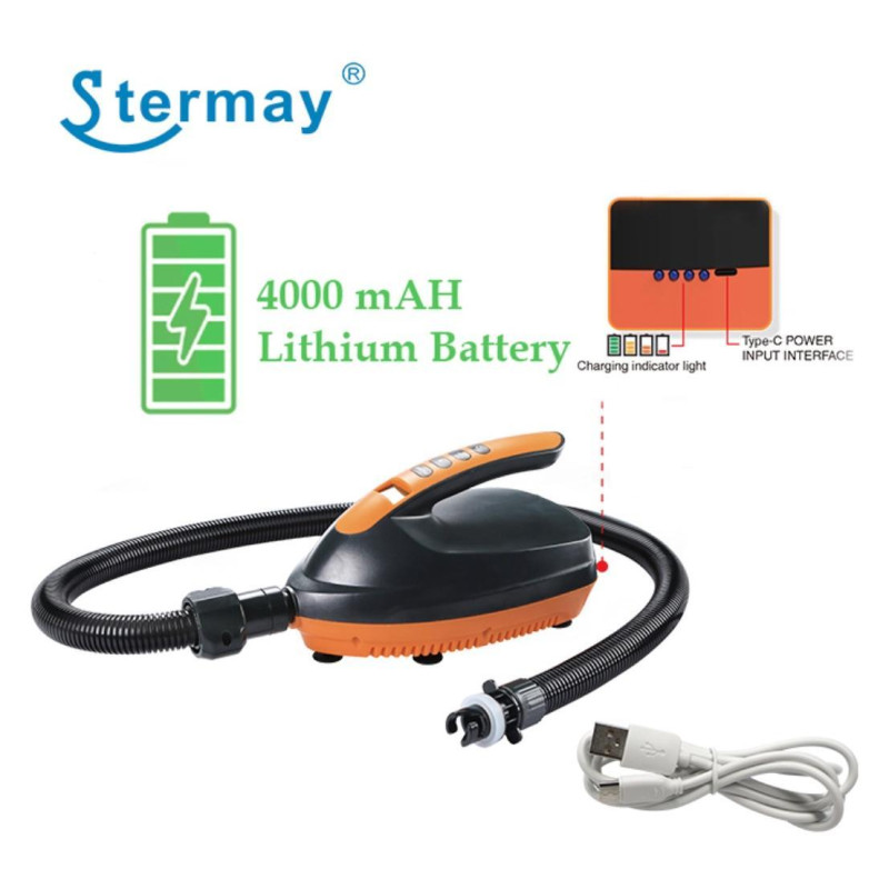 Насос STERMAY HT-781A для SUP-досок з літієвим акумулятором 4000mAh 70L/min 16 PSI для швидкого накачування