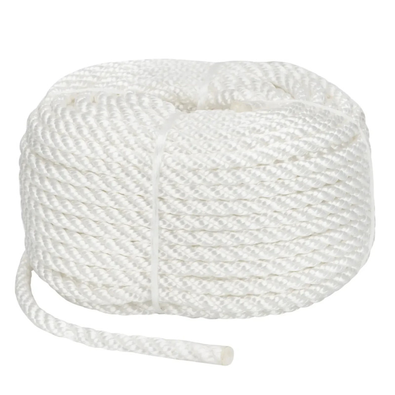Шнур Polyester 3-strand rope 6 мм 30 м білий міцний для швартовки човна катера яхти з стійкістю до вологи та ультрафіолету