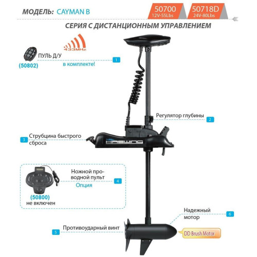 Електромотор Haswing Cayman B 55 Lbs 600 Вт чорний 12 В дистанційне управління 25 кг тягове зусилля