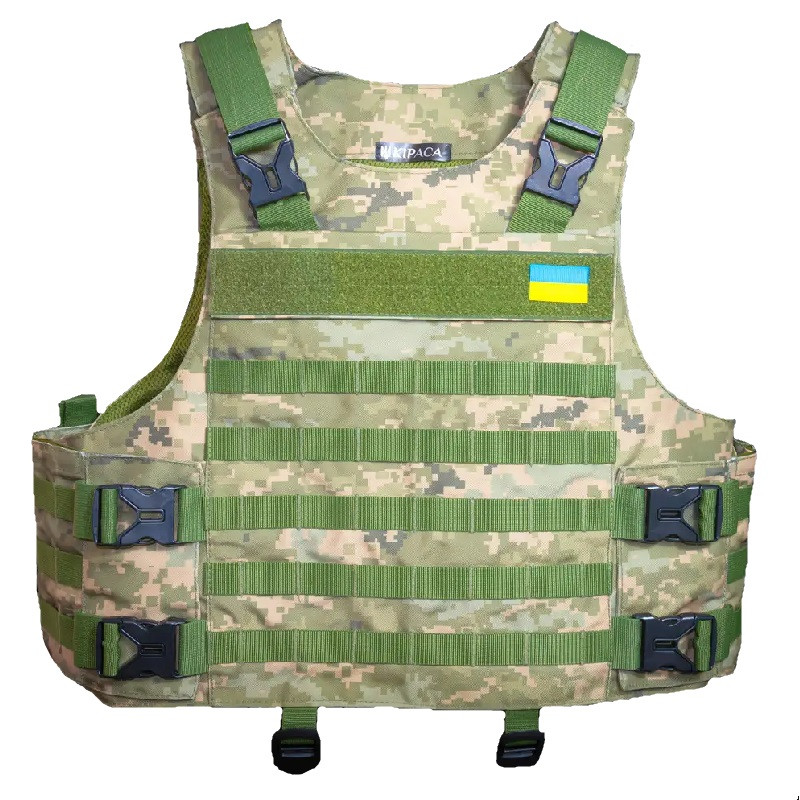 Плитоноска тактична Kirasa KI1022 піксель універсальний розмір оксфорд з системою MOLLE та кишенями під бронеплити