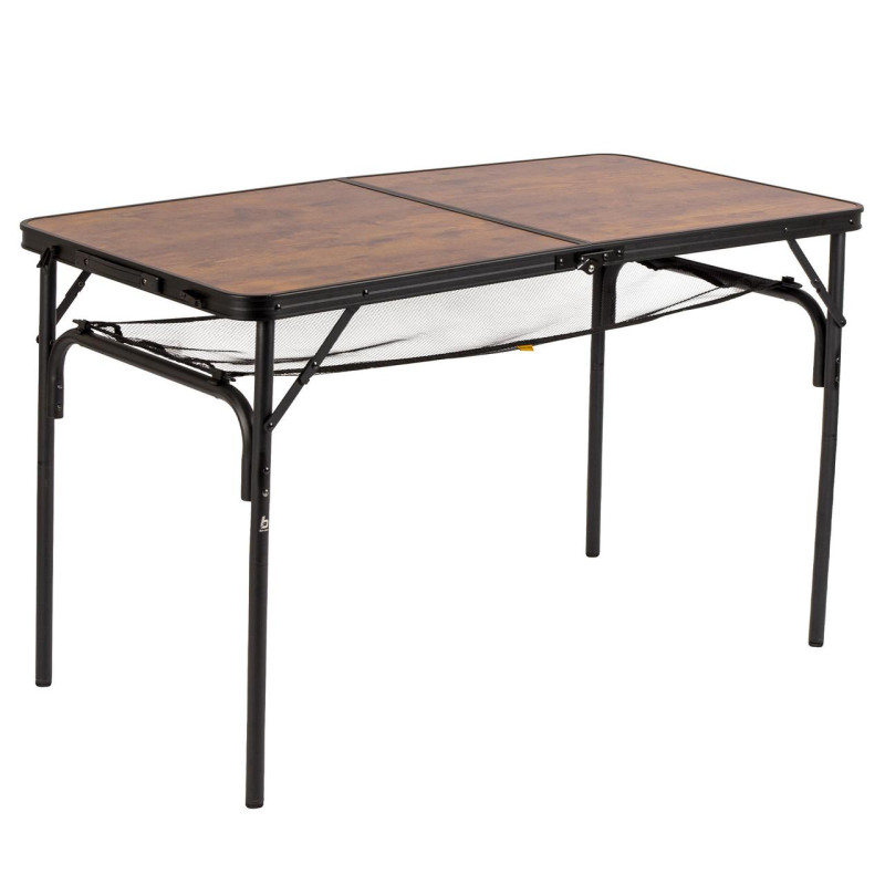 Стіл Bo-Camp Greene 120x60 см алюмінієвий чорний/під дерево для кемпінгу висота 37/70 см 6-8 осіб з сіткою