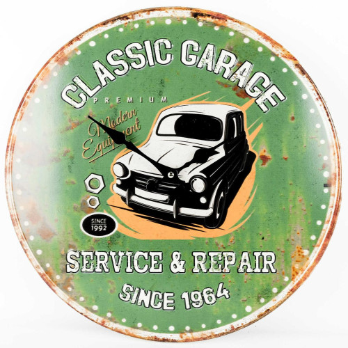 Настінні годинники Technoline 596579 Classic Garage зелений металевий корпус діаметр 395 мм кварцовий механізм